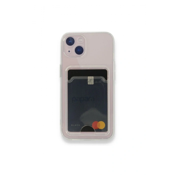 iPhone 15 ile Uyumlu Kamera Korumalı Şeffaf Kartlık Bölmeli Silikon Kılıf Card Case