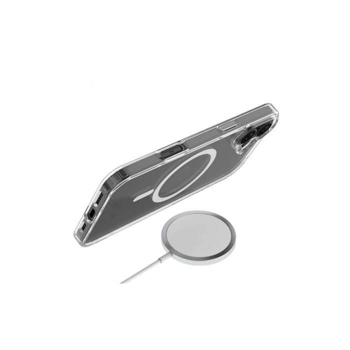 iPhone 16 Plus ile Uyumlu Kablosuz Şarj Magsafe Özellikli Şeffaf Silikon Kılıf