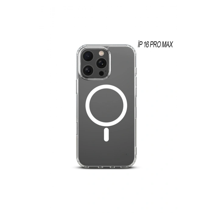 iPhone 16 Pro Max ile Uyumlu Kablosuz Şarj Magsafe Özellikli Şeffaf Silikon Kılıf