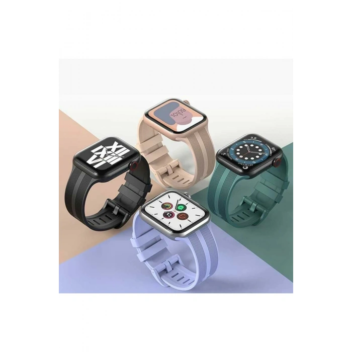 Apple Watch 38/40/41mm Series 11/10(42mm)/9/8/7/6/SE3-2/5 Uyumlu Çizgi Desen Yumuşak Silikon Kordon