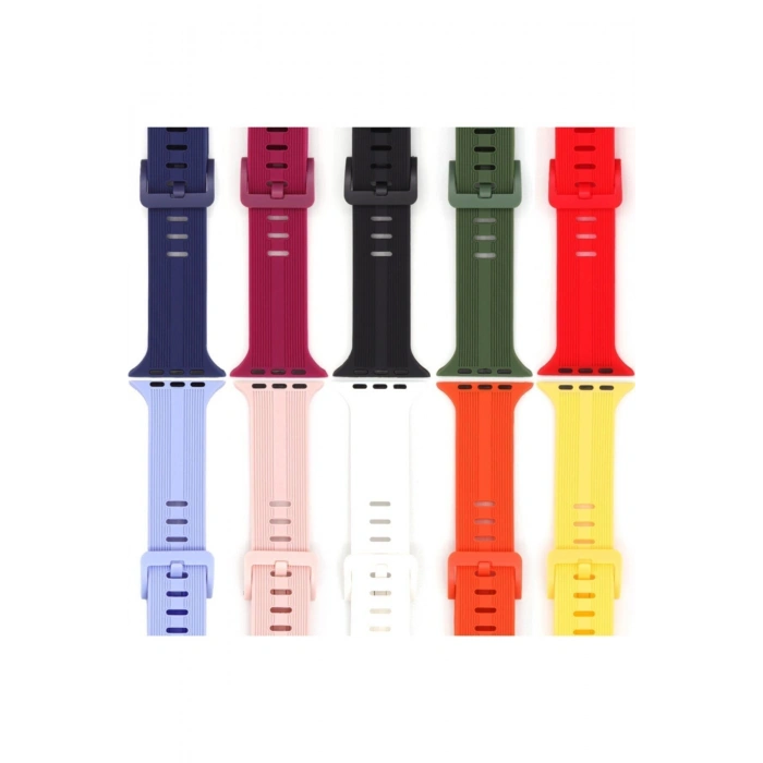 Apple Watch 38/40/41mm Series 11/10(42mm)/9/8/7/6/SE3-2/5 Uyumlu Çizgi Desen Yumuşak Silikon Kordon