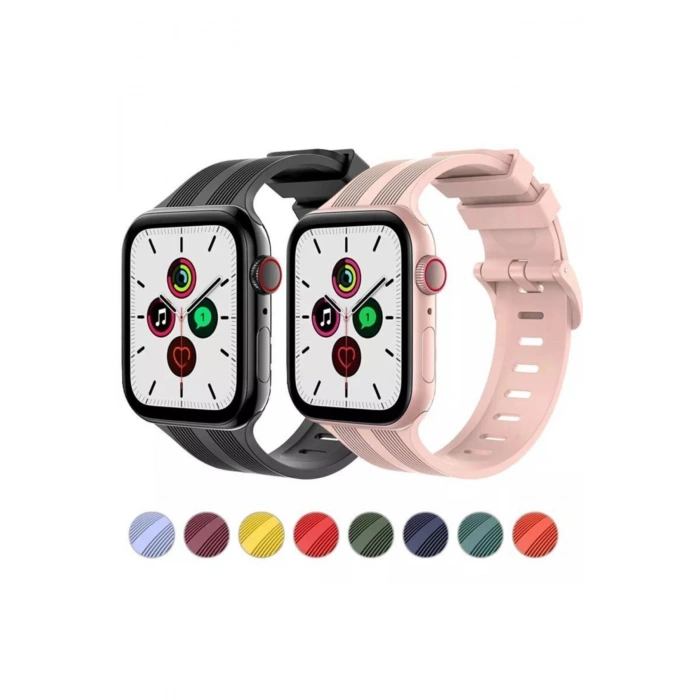 Apple Watch 38/40/41mm Series 11/10(42mm)/9/8/7/6/SE3-2/5 Uyumlu Çizgi Desen Yumuşak Silikon Kordon