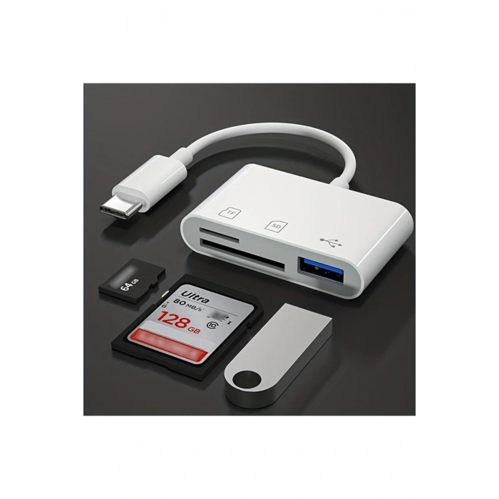 Type-C Kart Okuyucu  MacBook Telefon Bilgisayar Tablet Uyumlu Type-C to USB / SD / TF