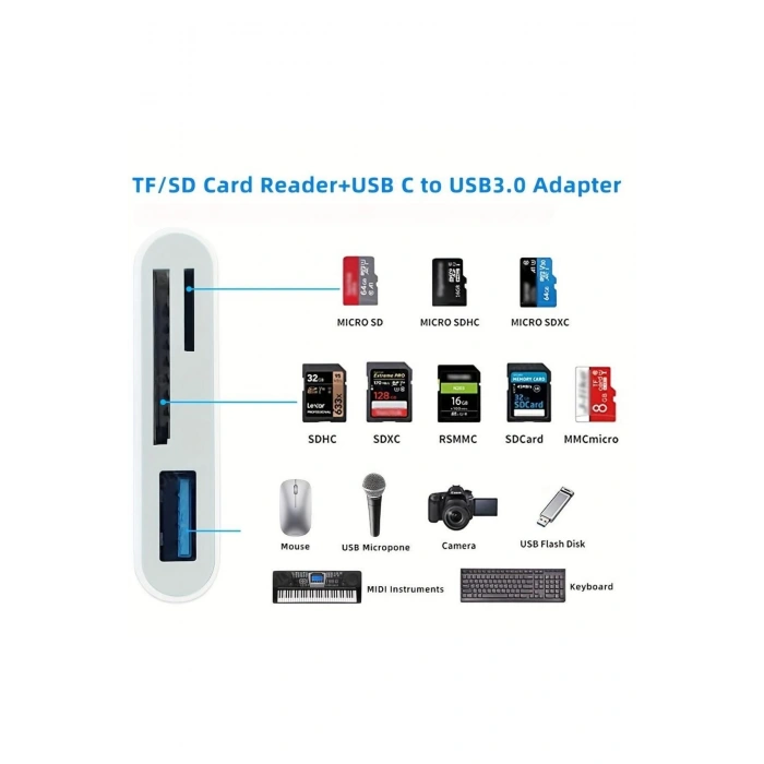 Type-C Kart Okuyucu  MacBook Telefon Bilgisayar Tablet Uyumlu Type-C to USB / SD / TF