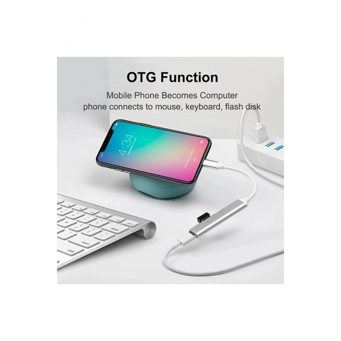 Type-C to USB 3.0 Çevirici 4 Port OTG Özellikli Telefon Tablet Bilgisayar Tüm Cihazlarla Uyumlu