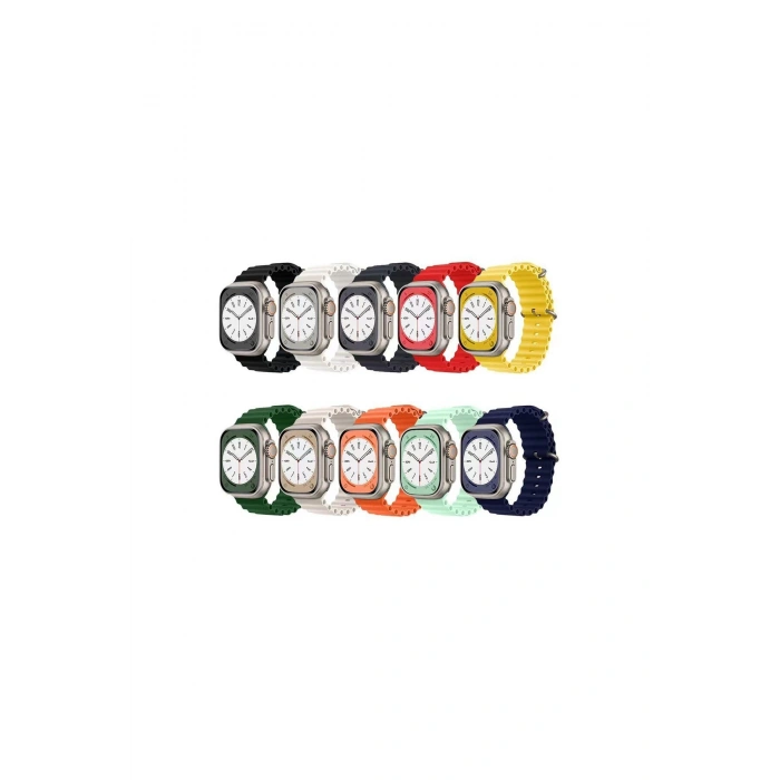 Apple Watch 42/44/45/46/49mm Series 11/10/9/8/7/SE3-2/Ultra3-2 Dalga Tasarım Silikon Kordon Okyanus