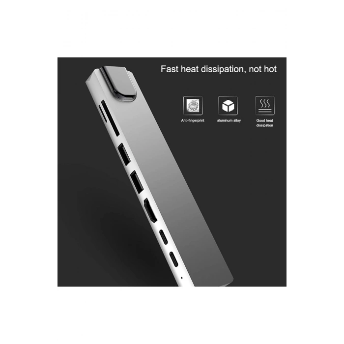 MacBook Uyumlu Type-C 8 in 1 HUB RJ45/SD/TF/USB 3.0/HDTV/PD Çevirici Çoklayıcı