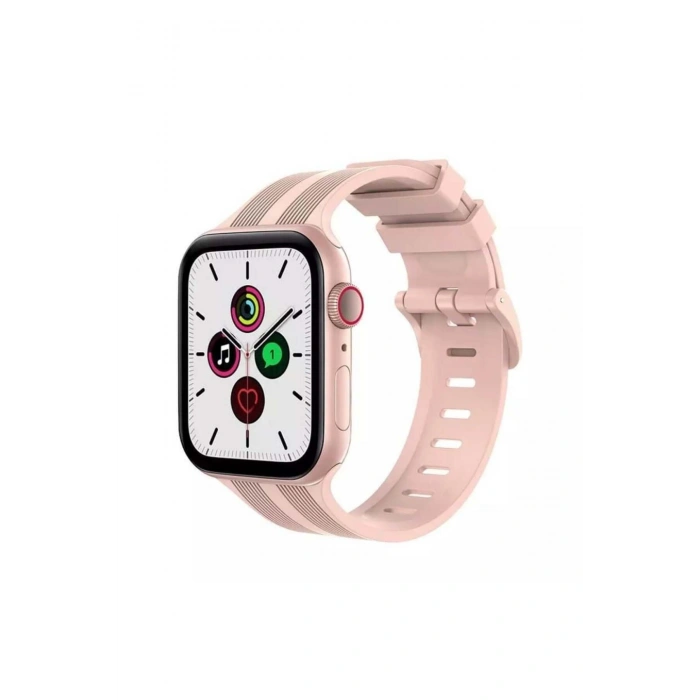 Watch Series 11/10 46mm Uyumlu Çizgi Detaylı Esnek Yumuşak Tokalı Silikon Kordon Yüksek Kalite Kayış