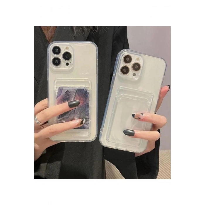 İphone 16 ile Uyumlu Kamera Korumalı Şeffaf Kartlıklı Card Case