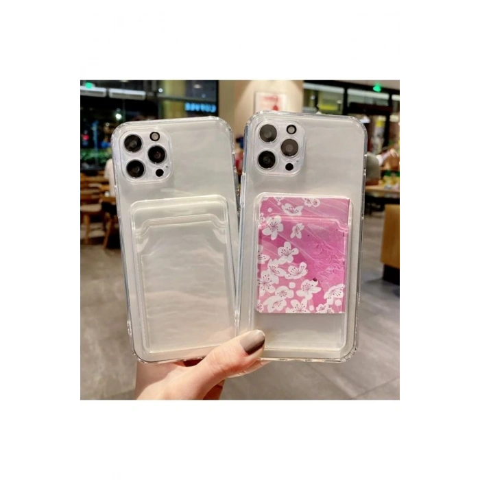 İphone 16 PLUS ile Uyumlu Kamera Korumalı Şeffaf Kartlıklı Card Case