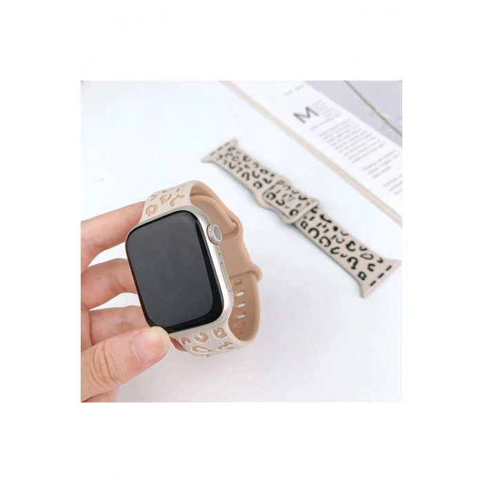 Apple Watch 9 8 7 6 5 4 3 2 Se 38 40 41 MM Leopar Desenli Silikon Kordon