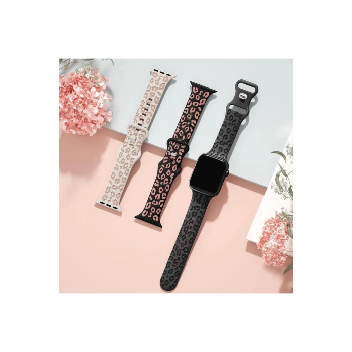 Apple Watch 9 8 7 6 5 4 3 2 Se 38 40 41 MM Leopar Desenli Silikon Kordon