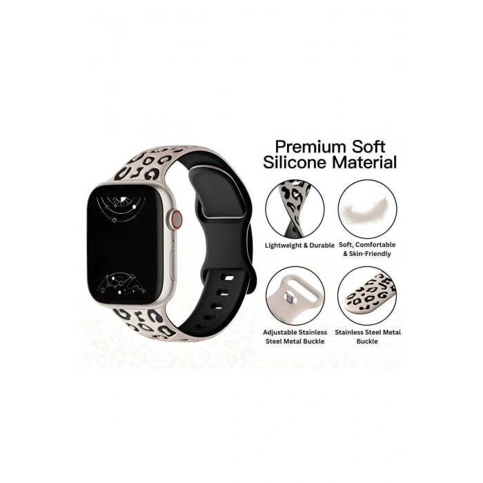 Apple Watch 9 8 7 6 5 4 3 2 Se 38 40 41 MM Leopar Desenli Silikon Kordon