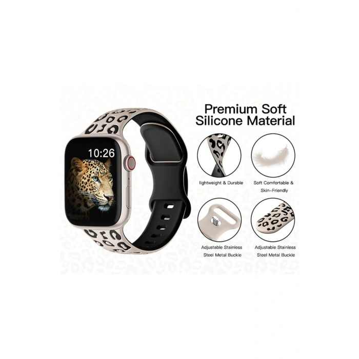 Apple Watch 9 8 7 6 5 4 3 2 Se 38 40 41 MM Leopar Desenli Silikon Kordon