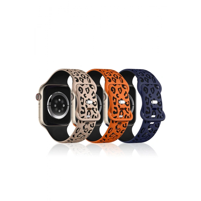 Apple Watch 9 8 7 6 5 4 3 2 Se 38 40 41 MM Leopar Desenli Silikon Kordon