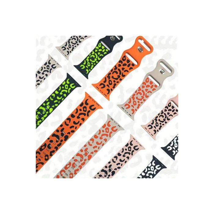 Apple Watch Ultra Ultra2 10 9 8 7 6 5 4 3 2 1 Se 42 44 45 46 49 MM Leopar Desenli Silikon Kordon