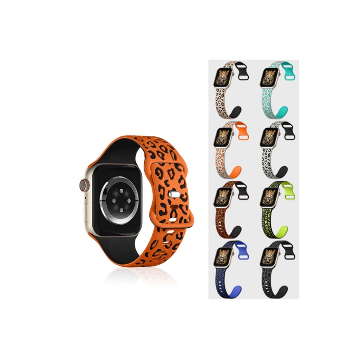 Apple Watch Ultra Ultra2 10 9 8 7 6 5 4 3 2 1 Se 42 44 45 46 49 MM Leopar Desenli Silikon Kordon