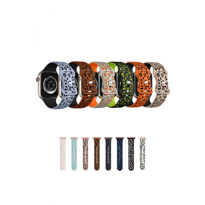 Apple Watch Ultra Ultra2 10 9 8 7 6 5 4 3 2 1 Se 42 44 45 46 49 MM Leopar Desenli Silikon Kordon