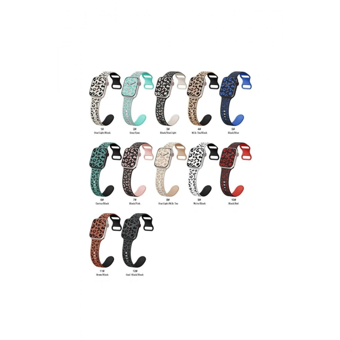 Apple Watch Ultra Ultra2 10 9 8 7 6 5 4 3 2 1 Se 42 44 45 46 49 MM Leopar Desenli Silikon Kordon
