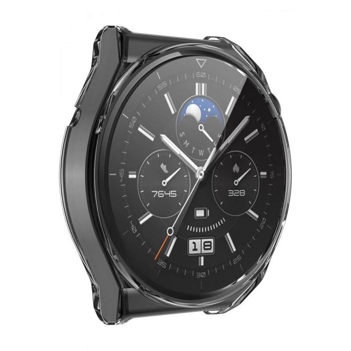 Huawei GT3 46mm Uyumlu Birebir Tam Uyumlu Şeffaf 360 Silikon Tam Koruma Kasa Ekran Koruyucu