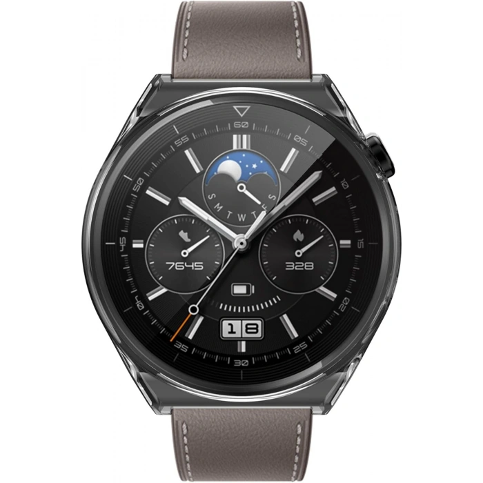 Huawei GT3 46mm Uyumlu Birebir Tam Uyumlu Şeffaf 360 Silikon Tam Koruma Kasa Ekran Koruyucu