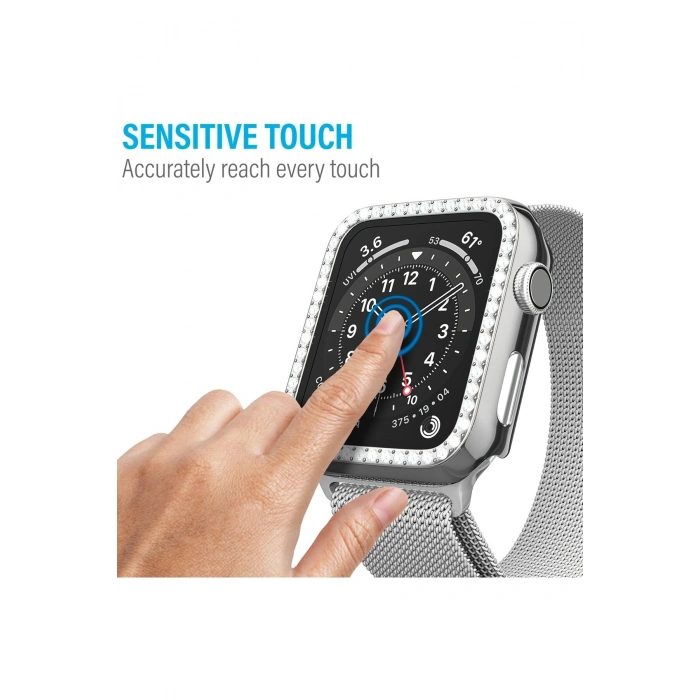 Apple Watch 3/2/1 Seri Tam Uyum 42mm Taş İşlemeli Parlak Şık Göz Alıcı Kasa Ekran Koruyucu
