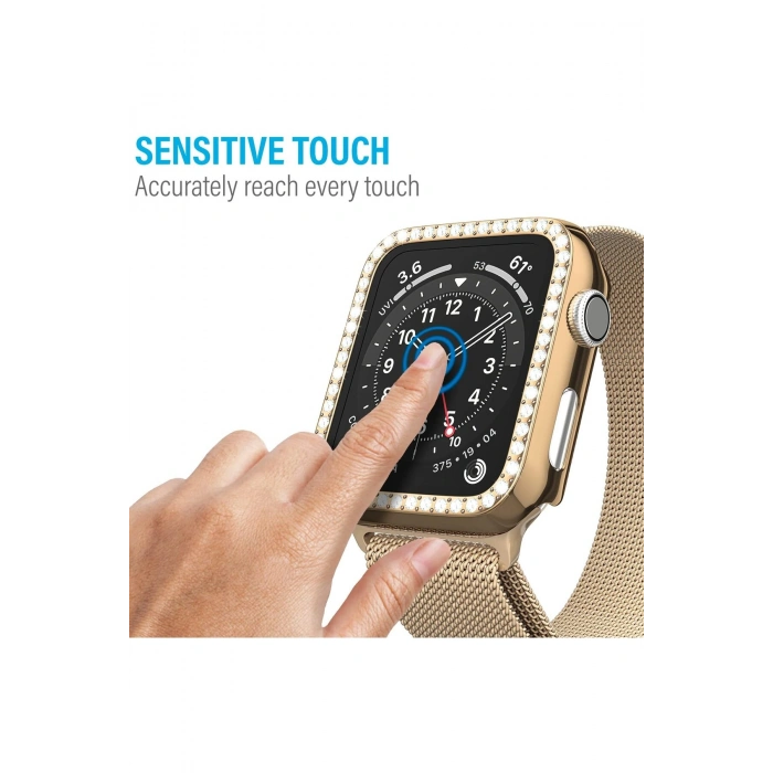Watch SE3/SE2/SE/6/5/4 Seri Uyumlu 44mm Taş İşlemeli Parlak Şık Göz Alıcı Kasa Ekran Koruyucu