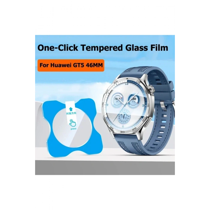 Huawei Watch GT5 46mm ile Birebir Uyumlu Kolay Kurulum Aparatlı Temperli Cam Ekran Koruyucu