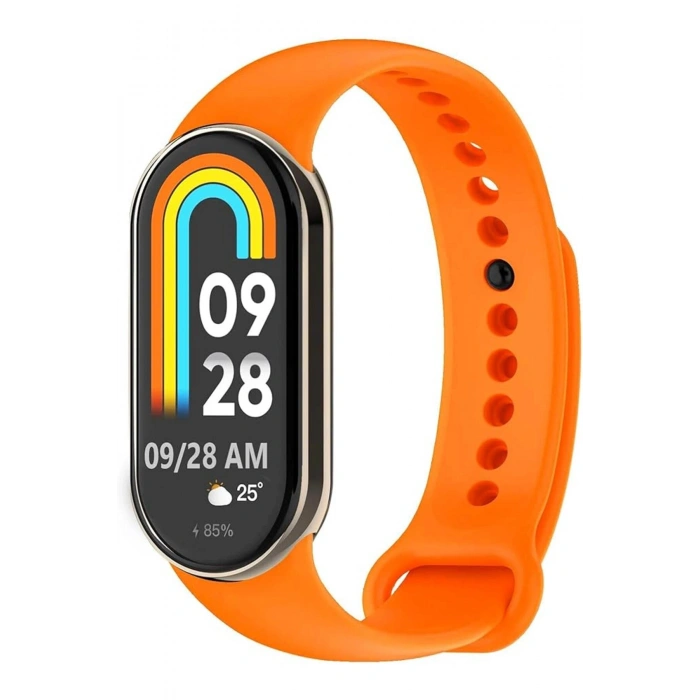 Xiaomi Mi Band 8 ile Birebir Uyumlu Kolay Takılıp Çıkarılabilen Renkli Esnek Turuncu Silikon Kordon