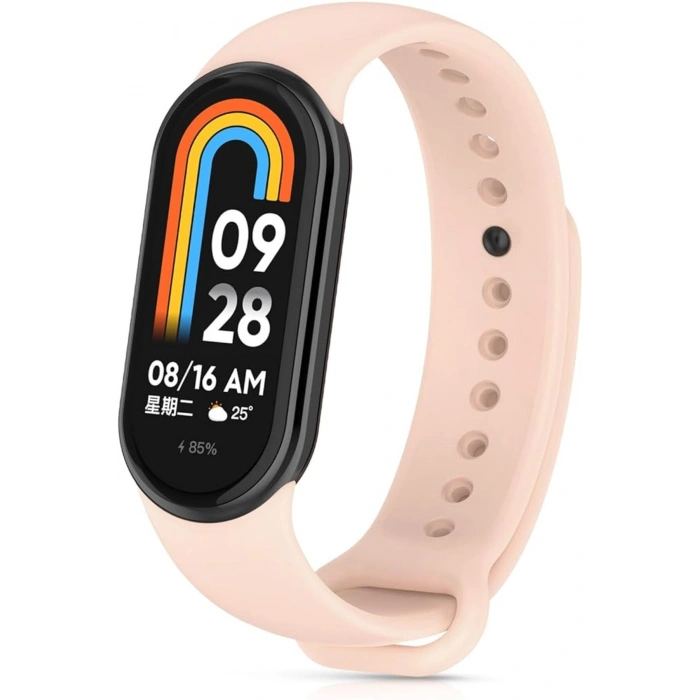 Xiaomi Mi Band 8 ile Birebir Uyumlu Kolay Takılıp Çıkarılabilen Renkli Esnek Pembe Silikon Kordon