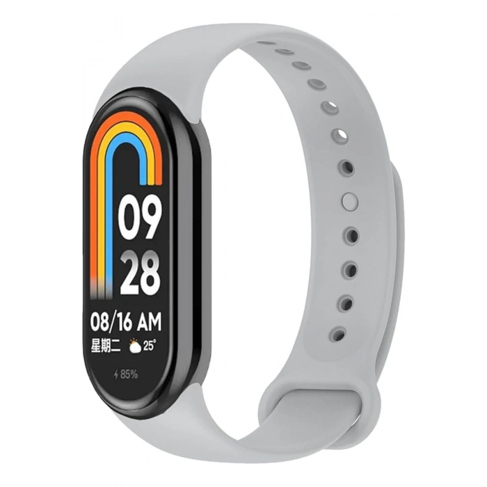 Xiaomi Mi Band 8 ile Birebir Uyumlu Kolay Takılıp Çıkarılabilen Renkli Esnek Gri Silikon Kordon