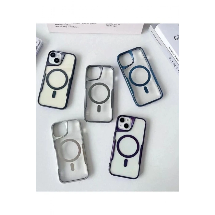 İphone 16 ile Uyumlu Magsafe Özellikli Kenar Şeritleri Renkli Premium Boyi Kılıf