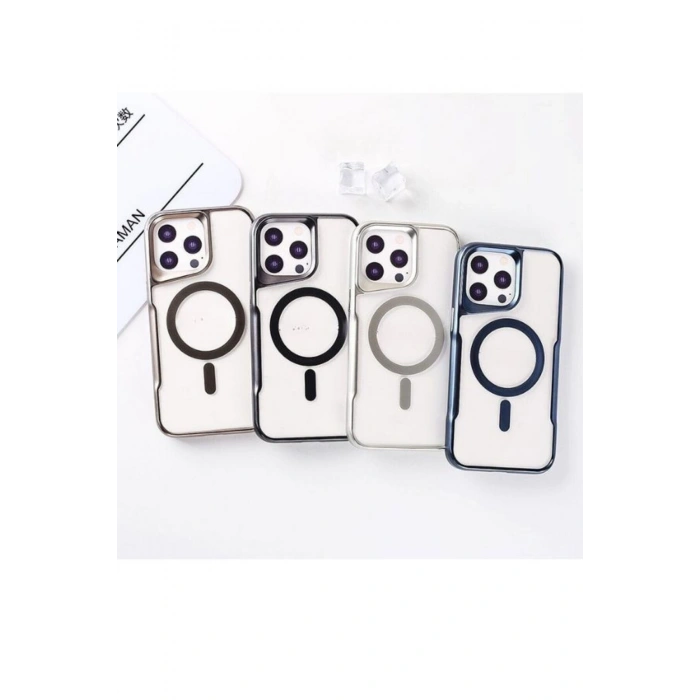 İphone 16 ile Uyumlu Magsafe Özellikli Kenar Şeritleri Renkli Premium Boyi Kılıf