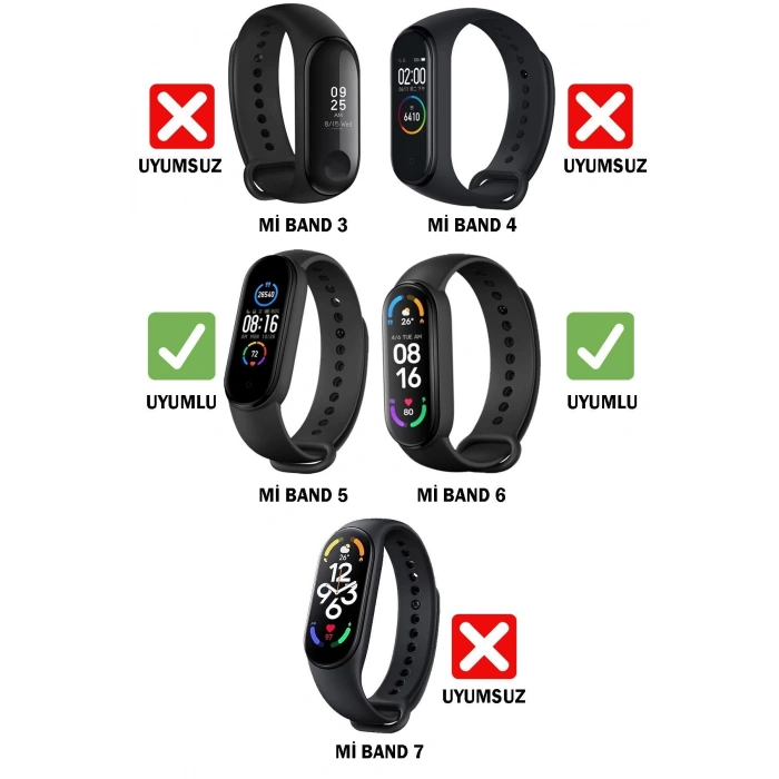 Xiaomi Mi Band 5 ve Mi Band 6 ile Birebir Tam Uyumlu Esnek Renkli Değiştirilebilir Silikon Kordon