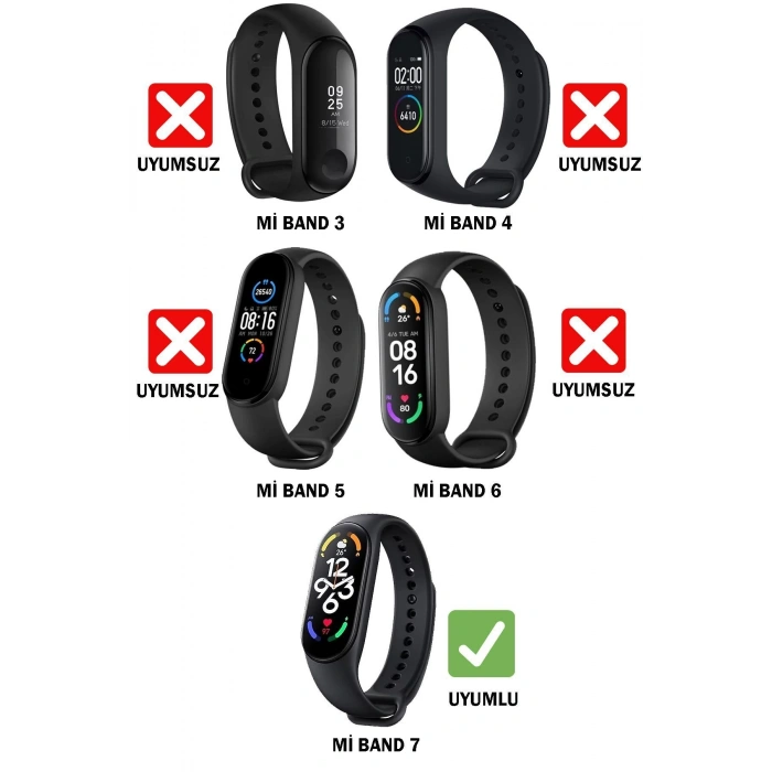 Xiaomi Mi Band 7 ile Birebir Tam Uyumlu Esnek Değiştirilebilir Renkli Silikon Akıllı Bileklik Kordon