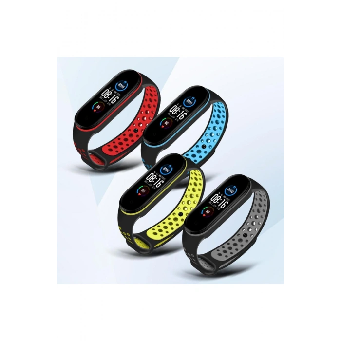 Xiaomi Mi Band 5 Mi Band 6 ile Birebir Tam Uyumlu Delikli Model Çift Renk Spor Esnek Silikon Kordon