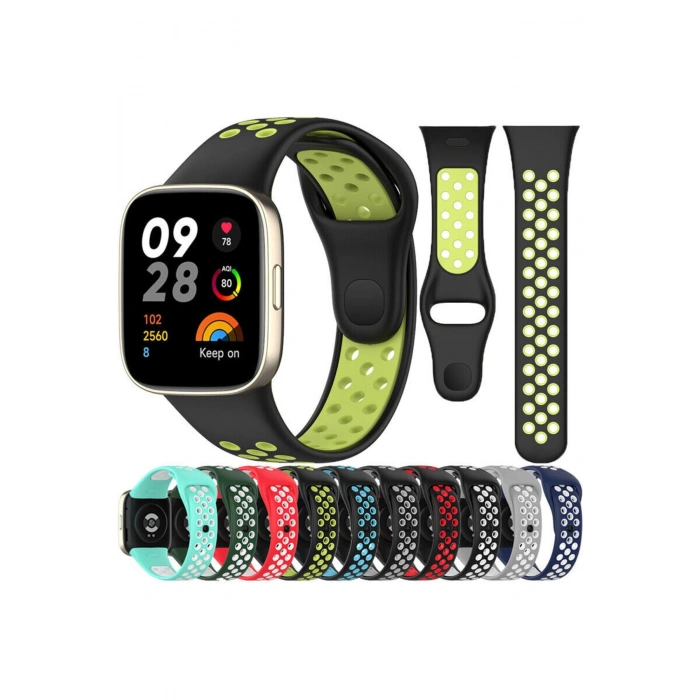 Xiaomi Redmi Watch 3 ile Birebir Tam Uyumlu Çift Renk Delikli Spor Model Silikon Kordon