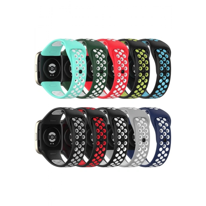 Xiaomi Redmi Watch 3 ile Birebir Tam Uyumlu Çift Renk Delikli Spor Model Silikon Kordon