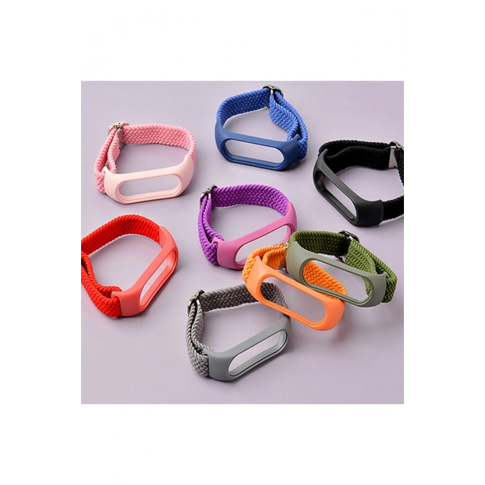Xiaomi Mi Band 3 ve Mi Band 4 ile Birebir Tam Uyumlu Hasır Örgü Naylon Renkli Esnek Kordon Kayış