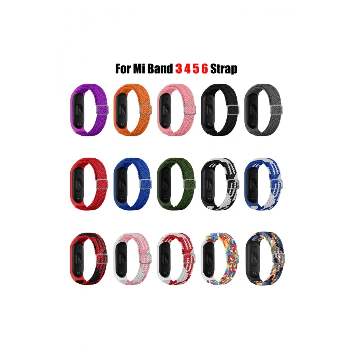 Xiaomi Mi Band 3 ve Mi Band 4 ile Birebir Tam Uyumlu Hasır Örgü Naylon Renkli Esnek Kordon Kayış