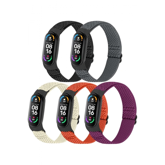 Xiaomi Mi Band 3 ve Mi Band 4 ile Birebir Tam Uyumlu Hasır Örgü Naylon Renkli Esnek Kordon Kayış