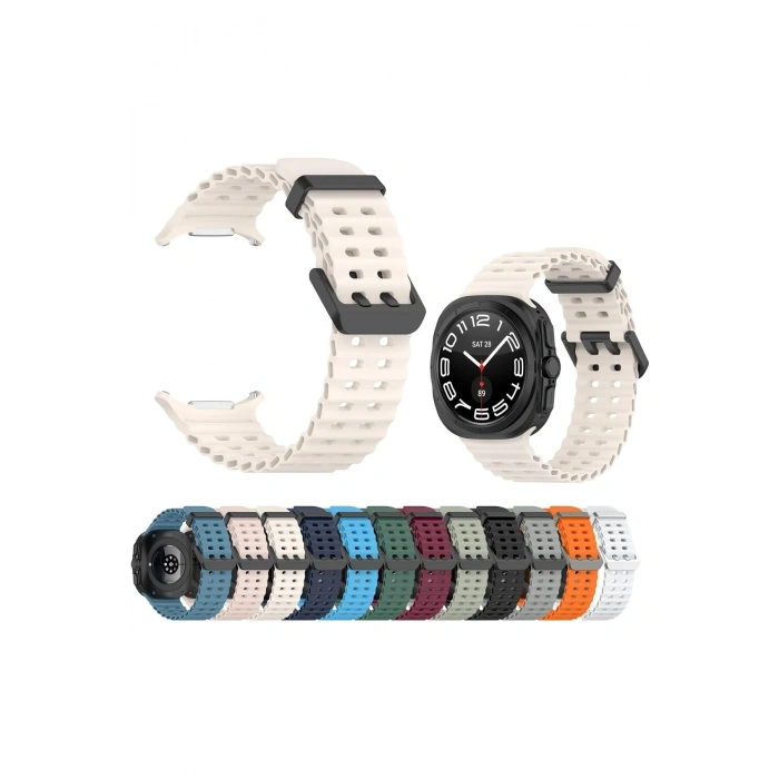 Samsung Galaxy Watch 7 Ultra ile Birebir Uyumlu Delikli Esnek Renkli Değiştirilebilir Silikon Kordon