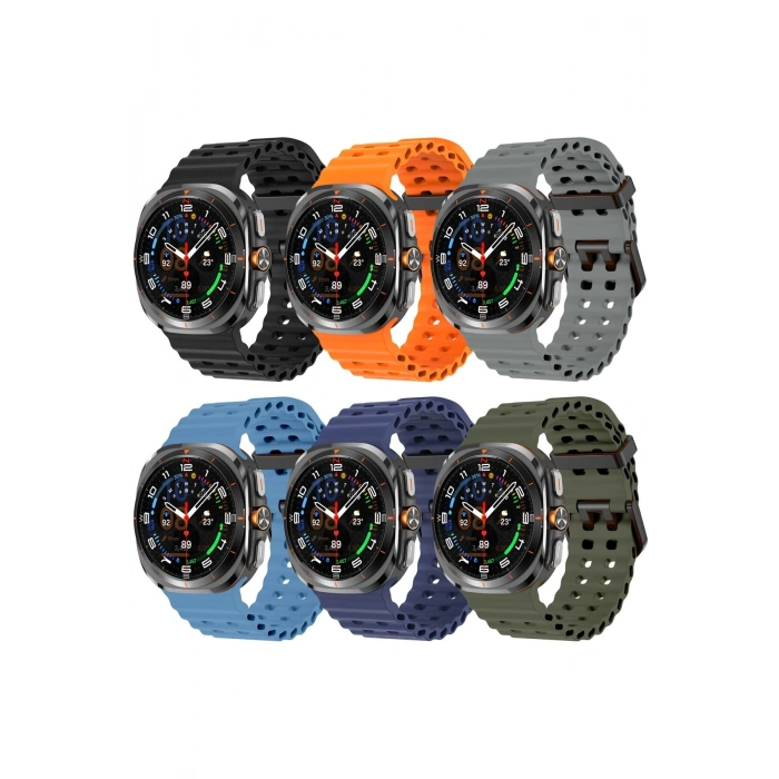 Samsung Galaxy Watch 7 Ultra ile Birebir Uyumlu Delikli Esnek Renkli Değiştirilebilir Silikon Kordon