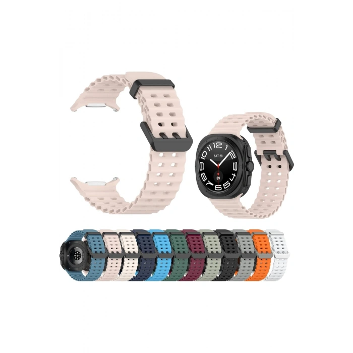 Samsung Galaxy Watch 7 Ultra ile Birebir Uyumlu Delikli Esnek Renkli Değiştirilebilir Silikon Kordon