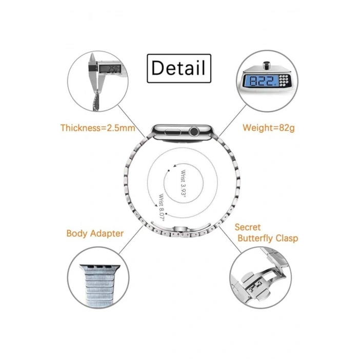 Apple Watch 38-40-41mm Stainless Steel Balık Sırtı Metal Kordon Series 11/10 42mm 9/8/7/SE3-2/6 Uyum