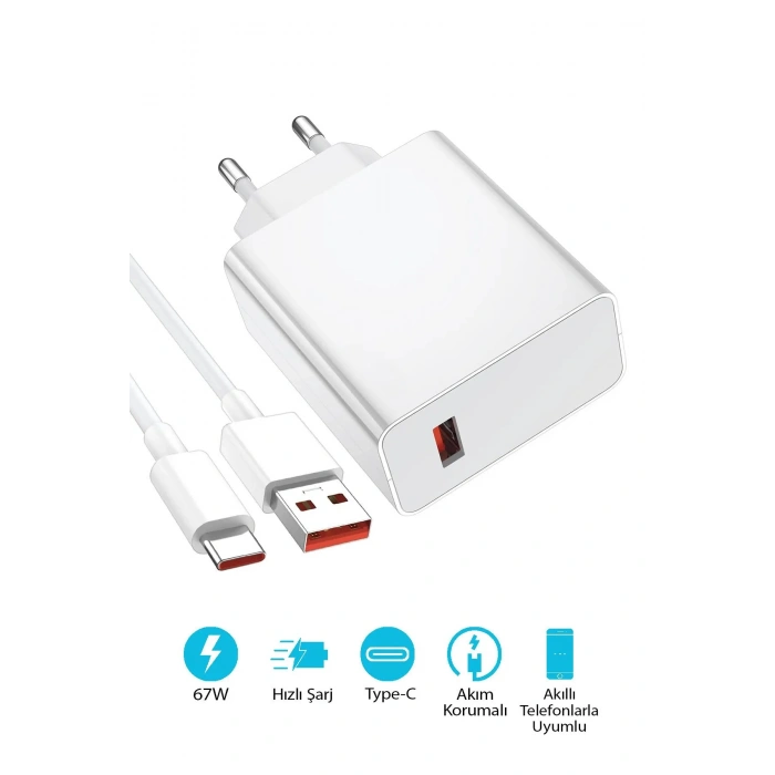 Xiaomi ile Uyumlu 67W Turbo Şarj Hızlı Şarj Saliseli TYPE-C Şarj Aleti Kablo+Başlık Set
