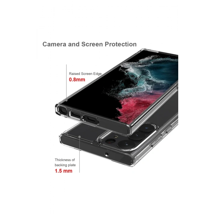 Samsung Galaxy S23 Ultra ile Uyumlu Sararmaz Sert PC Kristal Netlikte Şeffaf Telefon Kılıfı