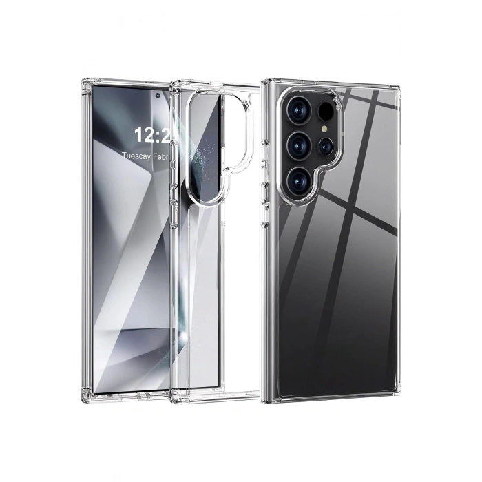 Samsung Galaxy S24 Ultra ile Uyumlu Sararmaz Sert PC Kristal Netlikte Şeffaf Telefon Kılıfı