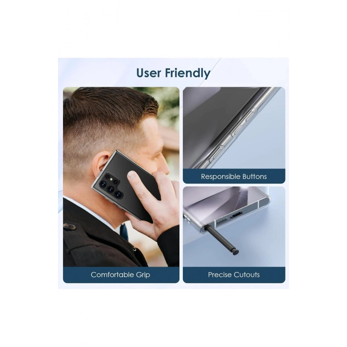 Samsung Galaxy S24 Ultra ile Uyumlu Sararmaz Sert PC Kristal Netlikte Şeffaf Telefon Kılıfı