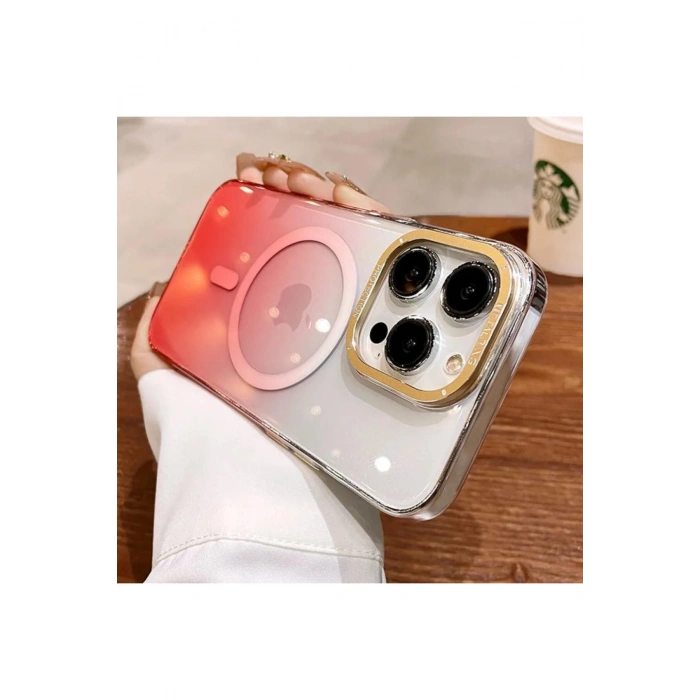 Apple iPhone 16 ile Uyumlu Metal Kamera Çerçeveli Sert PC Renk Geçişli MagSafe Uyumlu Kılıf